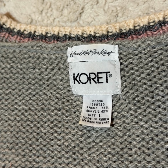 Vintage Grey Cottagecore Koret Granny Sweater Cardigan Hand Knitted Large 80s - Picture 9 of 12